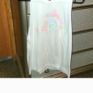 Adidas Women's White Muscle Tee with Pastel Logo